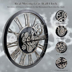 HOIBAI Large Wall Clock, Wall Clocks for Living Room Decor 36 Inch Farmhouse Vintage Rustic Kitchen Wall Decor Vintage Roman Oversized Wall Clock for Home Bedroom House, Moving Gears Clock