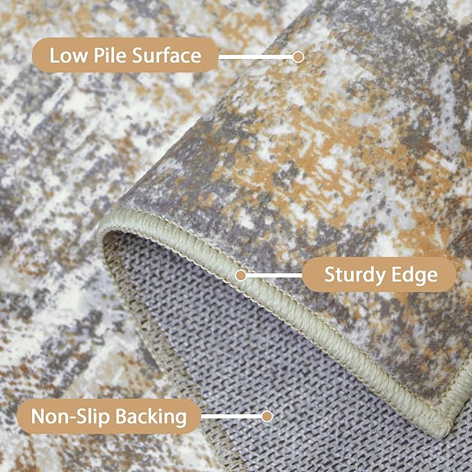 Area Rugs 6x9 for Living Room Bedroom, Modern Abstract Machine Washable Rug, Large Soft Low Pile Floor Cover with Non Slip Backing for Dining Room, Warm Beige Mist