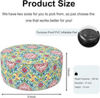 Inflatable Ottoman Stool D31 xH14 for Outdoor/Indoor Use, Water Repellent Patio Foot Rest Stool with Portable Handle,Round Pouf Ottoman Suitable for Garden,Deck and Camping - Damask Red