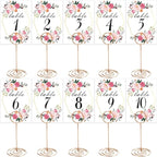 26 PCS Table Number Holder - Table Card Holder Stand Wire Photo Holder with 26 Pcs Floral Table Number Cards, Place Card Holder Stand for Weddings Party Office Paper Memo Menu Note Clips