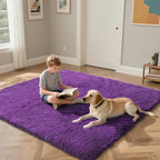 Purple Fluffy Rug Shaggy Area Rug, 9x12 Area Rugs for Girls Bedroom, Big Soft Shaggy Bedside Non-Slip Plush Dorm Nursery Kids Carpet Home Decor Aesthetic