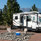 OLANLY Waterproof Outdoor Rug 5x8 ft, Reversible Outdoor Plastic Straw Rug with Leaf Pattern, RV Mat, Indoor Outdoor Carpet for Patio, Camping, Balcony, Deck, Backyard, Black & Beige