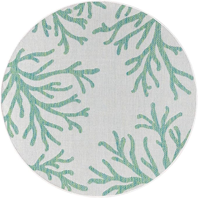 Keen Home Design Terrace Outdoor Round Rug - 5ft Round Washable Indoor/Outdoor Rug for Patio, Kitchen, Balcony, Beach, Garden, Deck and Porch, Size: 5'3" Round