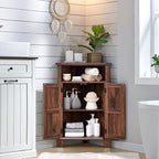 Corner Bathroom Cabinet, Farmhouse Small Cabinet with Barn Door & Adjustable Shelf, Storage Cabinets for Bathroom, Kitchen & Living Room, Brown