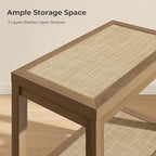 SICOTAS Rattan Night Stand Bedside Table - Farmhouse Boho Narrow End Table for Living Room - Accent Side Table with 2 Rattan Open Storage Shelves for Bedroom, Small Spaces