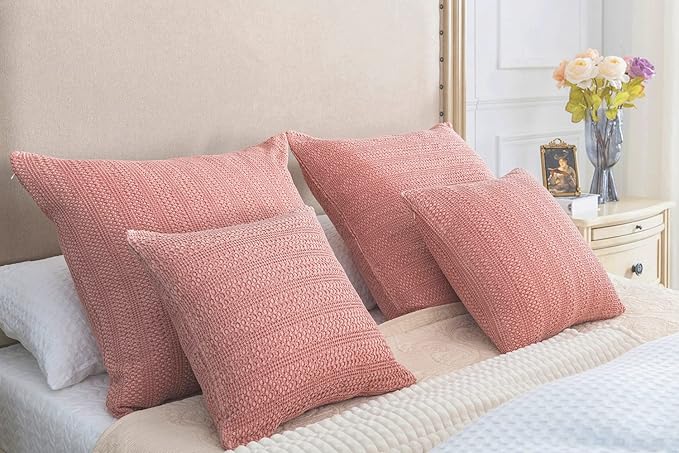 26x26 Pillow Covers Boho Euro Shams Set of 2 Decorative Throw Pillow Covers Cotton Large Square Pillowcase for Couch Bed, Coral Pink
