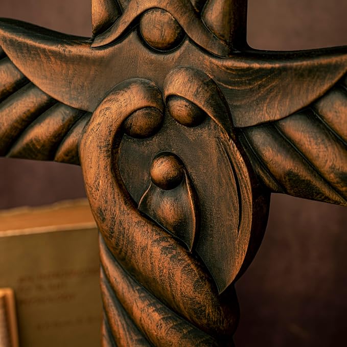 BGCOPPER Holy Family Wall Cross, Handmade Wooden Cross Wall Crucifix, Jesus Cross Wall Decor Art for Home Room Decor Christmas Gifts - 14 Inch