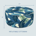 LVTXIII Inflatable Stool Ottoman Footrest with Handle, All Weather Foot Rest, Indoor or Outdoor Use for Home Patio Garden and Camping, D21 x H9, Swaying Palms Blue