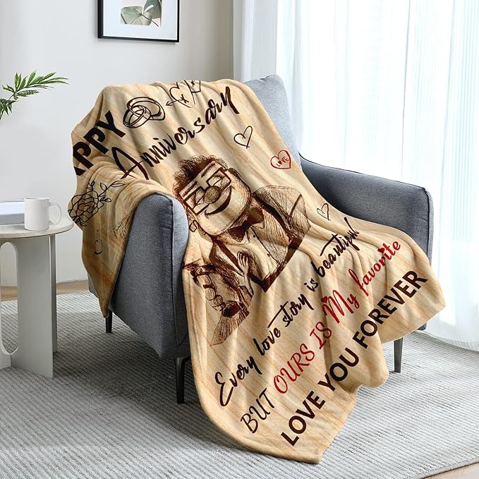 Wedding Anniversary Blanket for Her Him - Romantic I Love You Gift for Women Men Couple - Happy Anniversary for Wife Husband Girlfriend Boyfriend - Throw Blanket 50"x60"