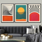 SIGNWIN Framed Canvas Print Wall Art Set Mid-Century Rising Sun & Color Blocks Abstract Geometric Illustrations Graffiti & Street Art Modern Art for Living Room, Bedroom, Office - 16"x24"x3 Black