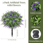 Lewondr Artificial Lavender Boxwood Topiary Ball with LED Lights, 23.6'' Artificial Shrub Bushes with Ground Spike, UV Resistant Faux Greenery Shrubs, Fake Plants for Indoor Outdoor Garden Patio Decor