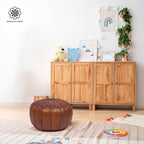 Handmade Moroccan Genuine Leather Pouf Ottoman Cover – Unstuffed Foot Stool Ottoman, Boho Foot Rest Under Desk, Round Ottoman for Living Room, Bedroom - Housewarming Gifts New Home, Weddings Gifts