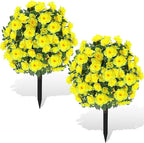 Artificial Boxwood Topiary Ball Trees with Ground Spikes UV Resistant Faux Greenery Shrubs Fake Shrubs for Outdoors, Realistic Faux Plants Bushes for Garden Porch Yard Patio Decor (Yellow)