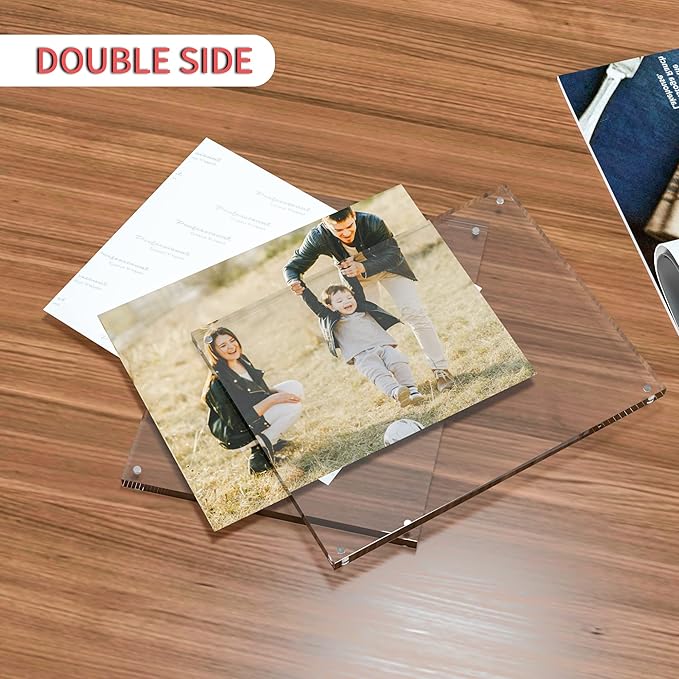 8.5''x11'' Picture Frame Acrylic Frame, Perspex Photo Frame for Wedding Pictures, Tabletop Freestanding Certification Frame 12mm + 12mm
