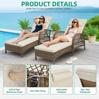 VIVIJASON Outdoor Wicker Chaise Lounge Chair, All-Weather PE Rattan Cushioned Patio Lounger Chair, 6-Position Adjustable Pool Sunbathing Recliner with Armrest & Pillow for Poolside Deck Yard, Beige