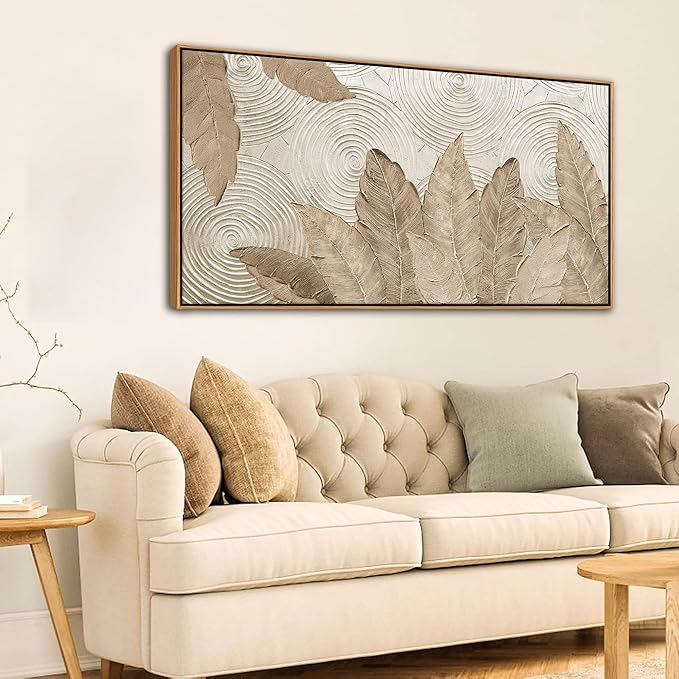 Minimalist & Modern Art for Bedroom Decor Framed Abstract Artwork for Walls Neutral & Contemporary Beige Wall art - Artwork for Living Room and Boho Style Large Abstract Wall Art 24×48IN