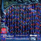 JMEXSUSS 300LED Red White and Blue Lights with Remote, 4th of July Lights Plug in, Patriots Curtain Hanging String Lights for Bedroom Wall Window Backdrop Indoor Outdoor 4th of July Decor, 9.8x9.8ft