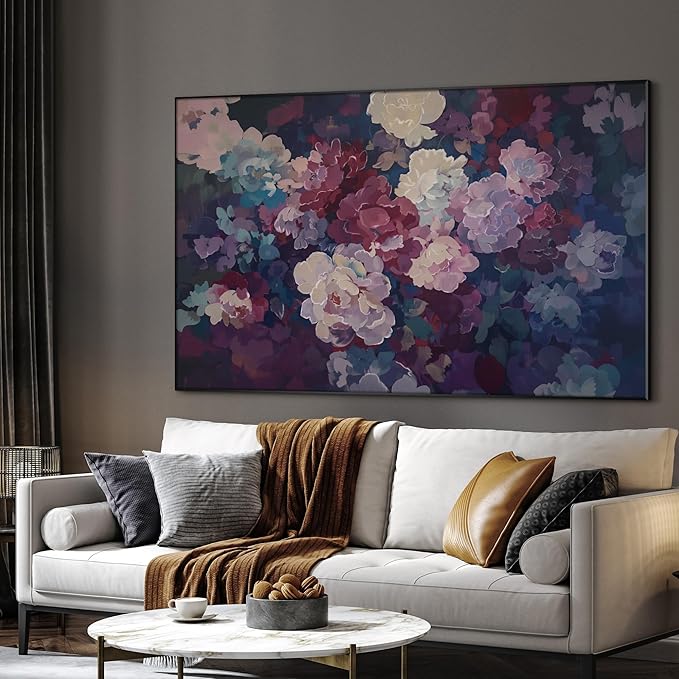 SIGNWIN 46"x72" Extra Large Framed Wall Art Bold Peony Bloom in Colorful Impressionist Style, Lush Floral for Home Living Room Bedroom Decor (Frame Assembly Required)