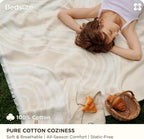 Bedsure 100% Cotton Throw Blanket for Couch - Chenille Woven Textured Blanket Gifts for Women, Cozy and Soft for All Seasons, Home Decor Boho Throw for Bed, Sofa, Oat Milk, 50x60 Inches