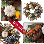 WANNA-CUL 24 inch Large Farmhouse Fall Wreath Decor for Front Door with White Pumpkin,Cotton,Lamb's Ear and Eucalyptus Leaves,Harvest Door Wreath for Autumn or Thanksgiving Decorations