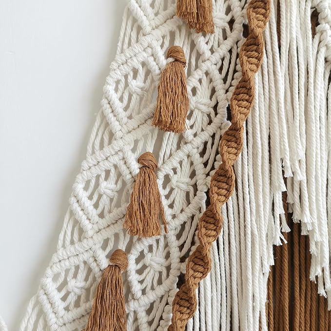 large macrame wall hanging - Boho Tapestry Macrame Wall Decor Art- Chic Bohemian Handmade Woven Tapestry Home Decoration for Bedroom Living Room Apartment Wedding Party - 43"x32" (Beige-Brown)