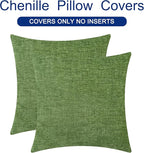 CaliTime Throw Pillow Covers Decorative 16 X 16 Inches Pack of 2 Cozy Chenille Cushion Cases for Couch Sofa Bed Living Room Home Forest Green