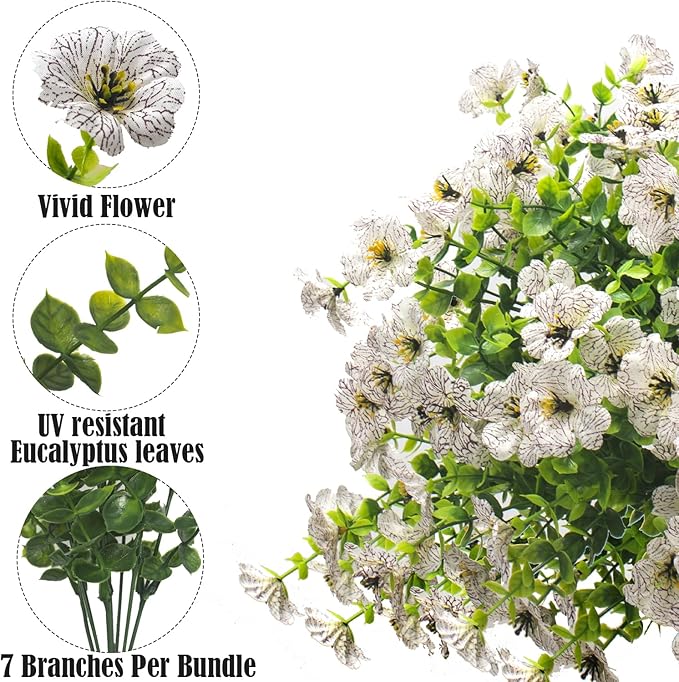 Artificial Fake Flowers for Outdoor Spring Decoration, 16 Bundles Faux Silk Colorful Daisy UV Resistant Realistic for Outside Porch Patio Home Yard Garden Planters Pots Window Box (White)