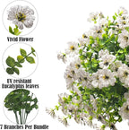 Artificial Fake Flowers for Outdoor Spring Decoration, 16 Bundles Faux Silk Colorful Daisy UV Resistant Realistic for Outside Porch Patio Home Yard Garden Planters Pots Window Box (White)