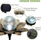 LEWIS&WAYNE Solar Garden Lights Outdoor, 3 Pcs Coppery Lotus Flower Pathway Lamps with Cool White Crackle Glass Globe Led Lights for Patio Pathway Yard Balcony Garden Decorations