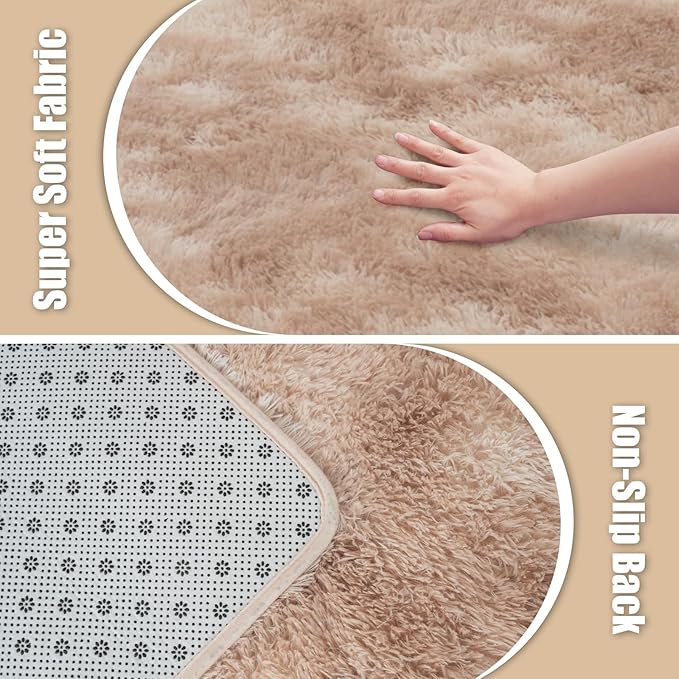 9x12 Fluffy Area Rugs for Living Room,Large Fuzzy Shag Area Rug for Bedroom,Soft Non-Shedding Indoor Plush Carpet for Kids Nursery Home Decor,Tie-Dyed Beige