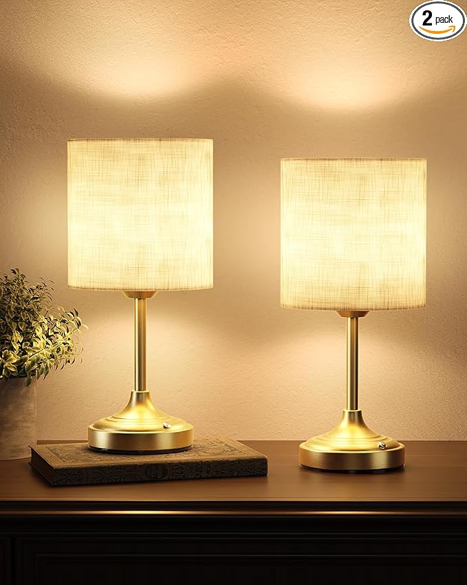 Wireless Lamp, 2-Pack, 8000mAh, Dimmable, 2700K, Touch Control, Portable, Small, LED, Rechargeable Table, Rechargeable, Cordless, Desk Lamp, Kitchen Lamp, Fabric Shade, for Dining Room, Living Room
