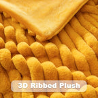 NEWCOSPLAY Faux Fur Twin Blanket Mustard Yellow 3D Ribbed Plush Thick Warm Blanket for Couch Sofa Bed 850GSM (Mustard Yellow Ribbed, Twin(60"x80"))