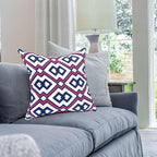 Alysheer Embroidered Decorative Throw Pillow Cover 18"x 18" Set of 2, Classic Boho Geometric Embroidery Pattern Cotton Rectangular Cushion Case for Sofa Couch Living Room Bedroom (Blue Pink)