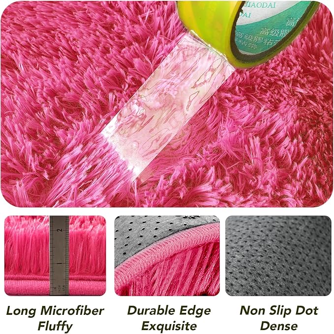 Round 4x4ft Fluffy Hot Pink Rug: Ultra Soft Furry Girls Bedroom Carpet- Oval Plush Shag Nursery Rug for Girls Room & Kids Room- Round Fuzzy Rugs, Home Decor, Non-Slip Easy Clean