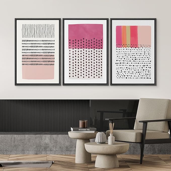 SIGNWIN Framed Canvas Print Wall Art Set Pink Geometric Color Block Collage Abstract Shapes Illustrations Modern Art Contemporary Minimal Ultra for Living Room, Bedroom, Office - 16"x24"x3 Black