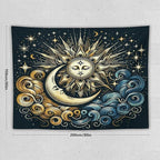HZOHNAGO Sun Moon Tapestry Boho Golden Stars Pattern Printed Wall Tapestry Wall Hanging for Bedroom Living Room Dorm 80" W x 60" H