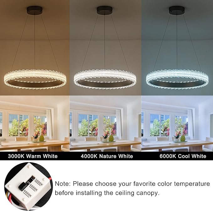 Modern Silver Grey Led Pendant Light,36W Dimmable LED Chandelier Lighting Fixture, 1 Ring Circular Hanging Led Pendant Lighting for Living Room Dining Room Kitchen Island Foyer Office