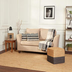 REDEARTH · Cube Pouf Foot Stool Ottoman - Jute Braided Pouffe Poof Accent Sitting Footrest for The Living Room, Bedroom, Nursery, Patio, Lounge & Other Rooms (14.5”x14.5”x16”; Natural Gray)