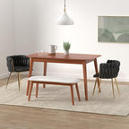 Nrizc Woven Dining Chairs Set of 6, Velvet Upholstered Dining Chairs with Gold Metal Legs, Modern Accent Chairs for Living Room, Dining Room, Kitchen (Black)