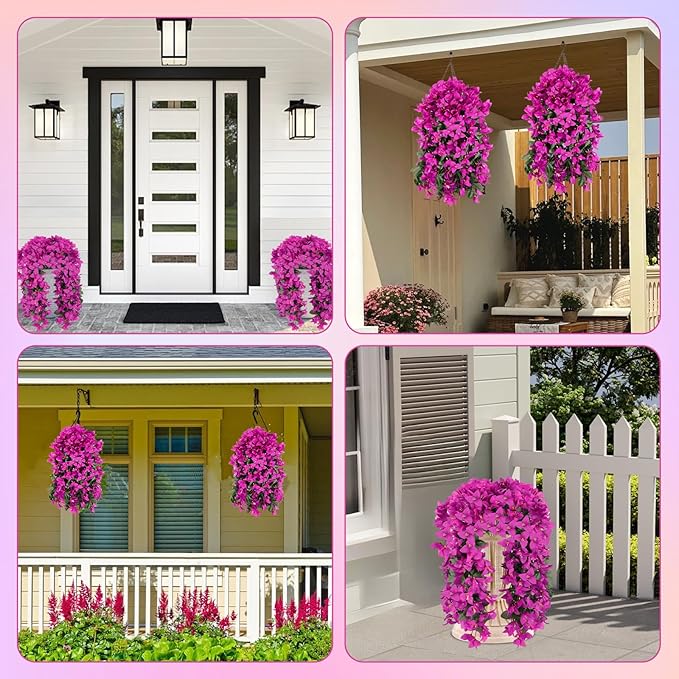 Artificial Bougainvillea Flowers for Outdoor Plant,4 pcs Faux Hanging Flowers Bougainvillea for Outside Decoration,Fake Silk UV Resistant Vines for Front Door Porch(Fuchsia)