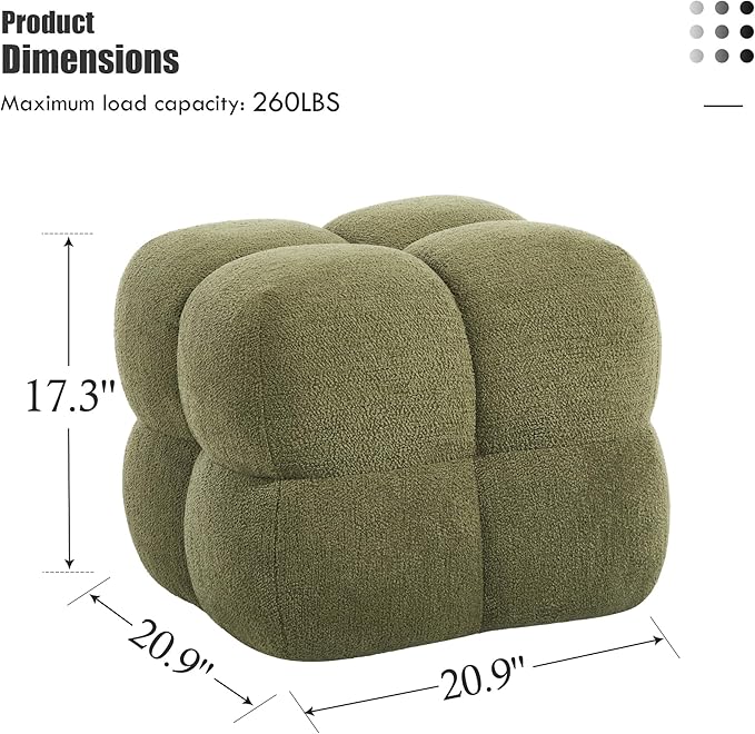 ONEVOG Olive Green‌ Modern Ottoman, 21" Square Fuzzy Couch Sherpa Pouf Ottoman, Tufted Cute Boucle Fabric Foot Stools, Upholsered Footrest & Coffee Table & Vanity Chair for Living Room Bedroom, Dorm