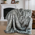 BATTILO HOME Silver Grey Faux Fur Throw Blanket for Couch, Bed, Fake Fur Blankets & Throws, Thick Warm Heavy Fluffy Fuzzy Elegant Furry Blanket Long Pile with Black Tips, 50"x60"