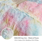 XeGe Plush Faux Fur Rainbow Throw, Tie Dye 50x60 Shaggy Furry Blanket, Fluffy Microfiber Velvet Couch Throw, Soft Colorful Fuzzy Lap Blanket for Girls Teens Women Kid Rainbow Print