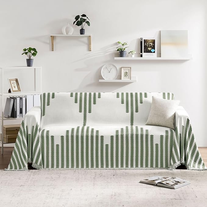 Couch Cover Boho for Dogs Washable Green Couch Covers for 2 Cushion Couch, Chenille Sectional Couch Covers L Shape Sofa Cover, Furniture Protector for Kids, Pets, Green 71" X150"