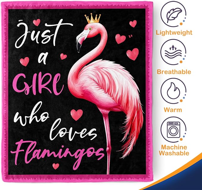 Flamingo Blanket Gifts for Girl Woman - Just A Girl Who Loves Flamingos Pink Tropical Animal Lovers Throw for Kids Teen Adults Soft Cozy Couch Decor Birthday Christmas Lightweight Blanket 50"x60"