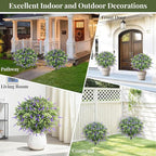 Lewondr Artificial Lavender Boxwood Topiary Ball with LED Lights, 23.6'' Artificial Shrub Bushes with Ground Spike, UV Resistant Faux Greenery Shrubs, Fake Plants for Indoor Outdoor Garden Patio Decor
