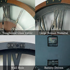 30 Inch Moving Gear Wall Clock, Oversized Wall Clocks, Clock Living Room Decor, Solid Wood Frame, Battery Operated, Large Wall Clock with Steampunk Industrial for Fireplace(Machilus)