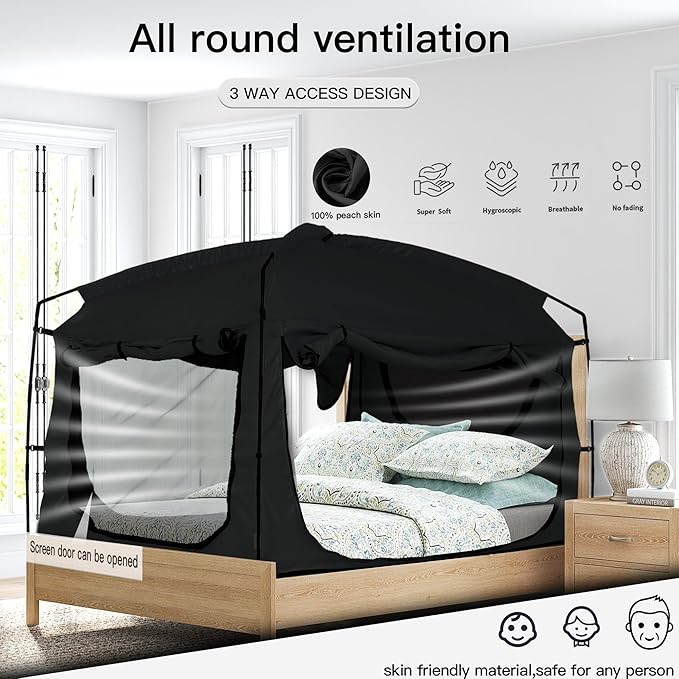 Bed Tent,Portable Privacy Sleeping Bed Canopy,Blackout 90% Drapes for Kids and Adult,Indoor Space Tent with Breathable Large Mesh Windows