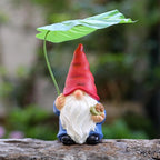 Garden Gnome Statue Decoration with Leaf Umbrella, 7.5” Figurine Ornament for Indoor Outdoor Home Patio Yard Lawn, for Gnome Lovers & Garden Enthusiasts，Mom，Women