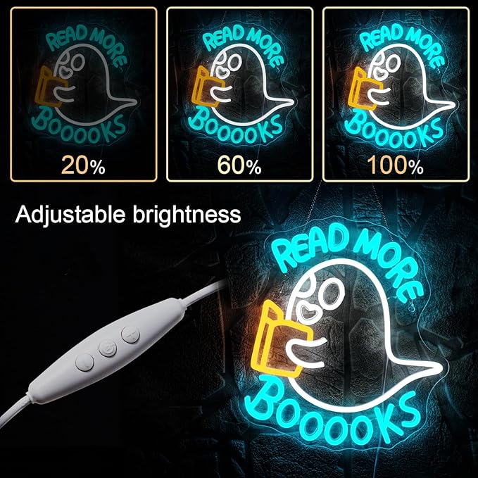 WLHOPE Read More Booooks Neon Sign Read More Books Neon Signs for Wall Decor Dimmable Book Neon Lights Classroom LED Light Up Boo Sign for Bedroom Bookstore Reading Room Library Study Room Decoration